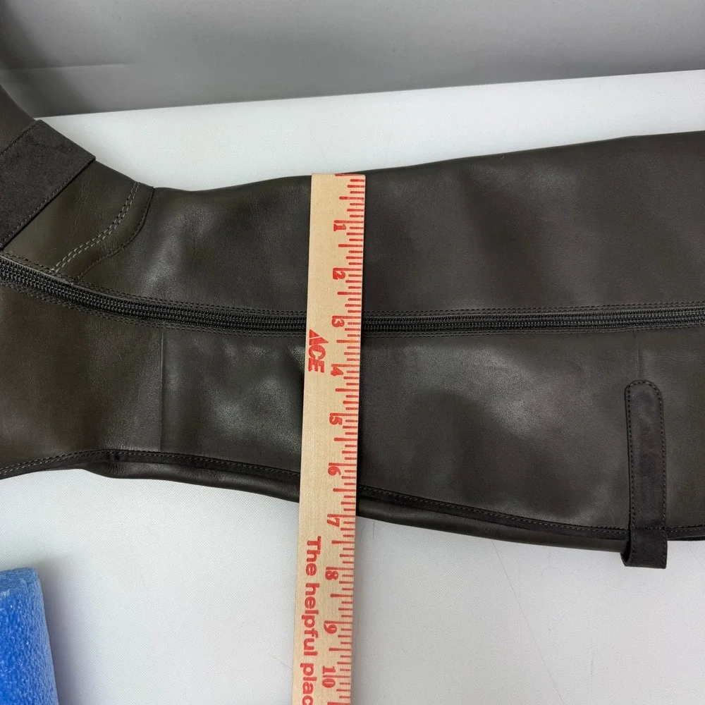 New Franco‎ Sarto Cutler Tall Riding Boots Womens 10M Grey Leather Buckle Knee